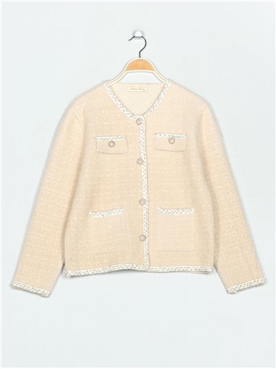 Chaqueta punto tweed talla grande camel