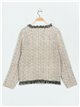 Plus size frayed Edge knitted cardigan camel