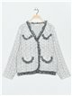 Plus size frayed Edge knitted cardigan blanco