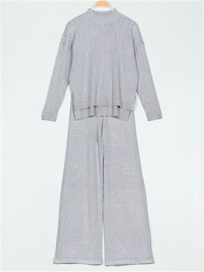 Co-Ord textured cable-knit sweater + trousers