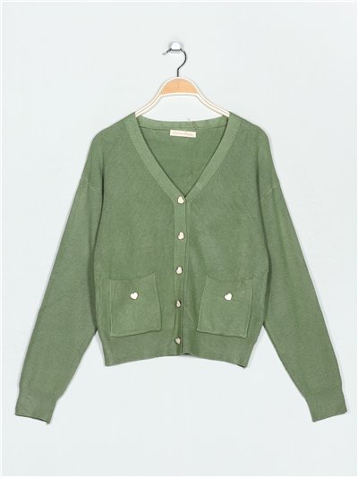 Knitted cardigan with heart button