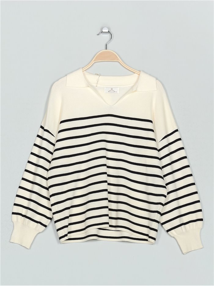 Collared striped sweater