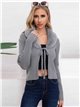 Ribbed knit cardigan with faux fur