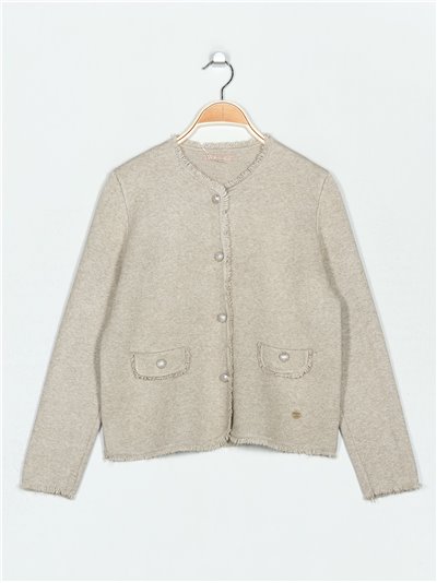 Frayed edge soft knitted cardigan