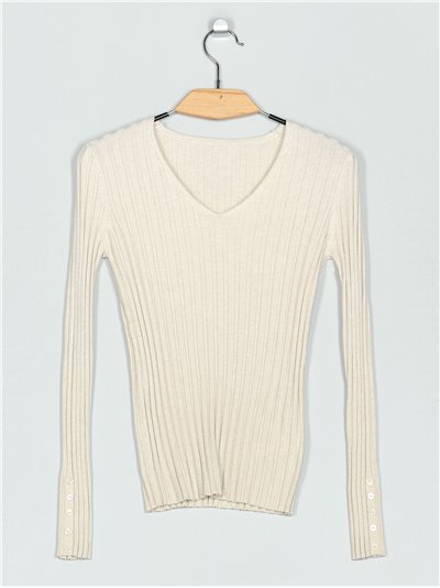 V-neck ribbed sweater (M/L-L/XL)