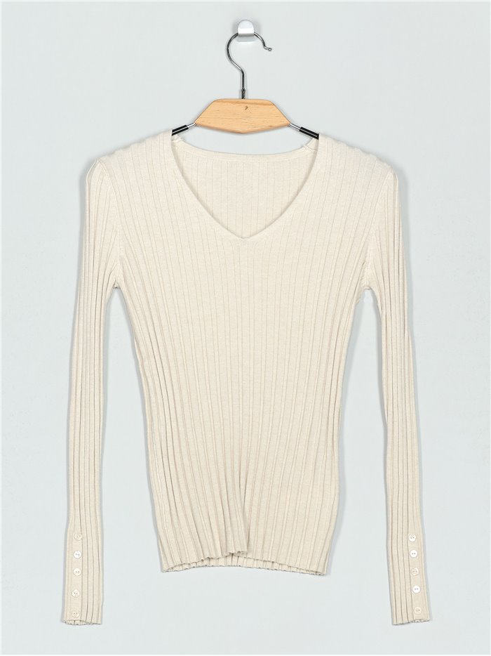 V-neck ribbed sweater (M/L-L/XL)