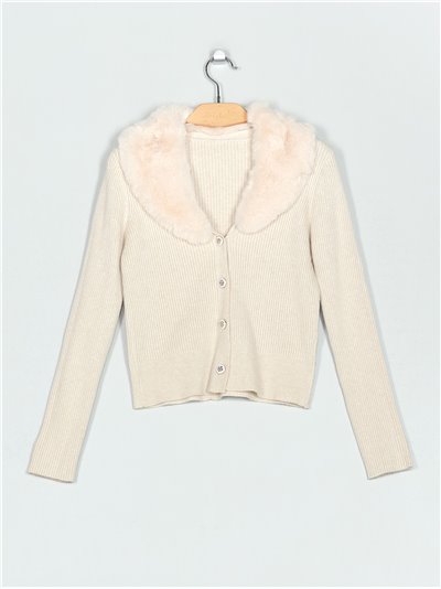 Knit cardigan with faux fur (M/L-L/XL)