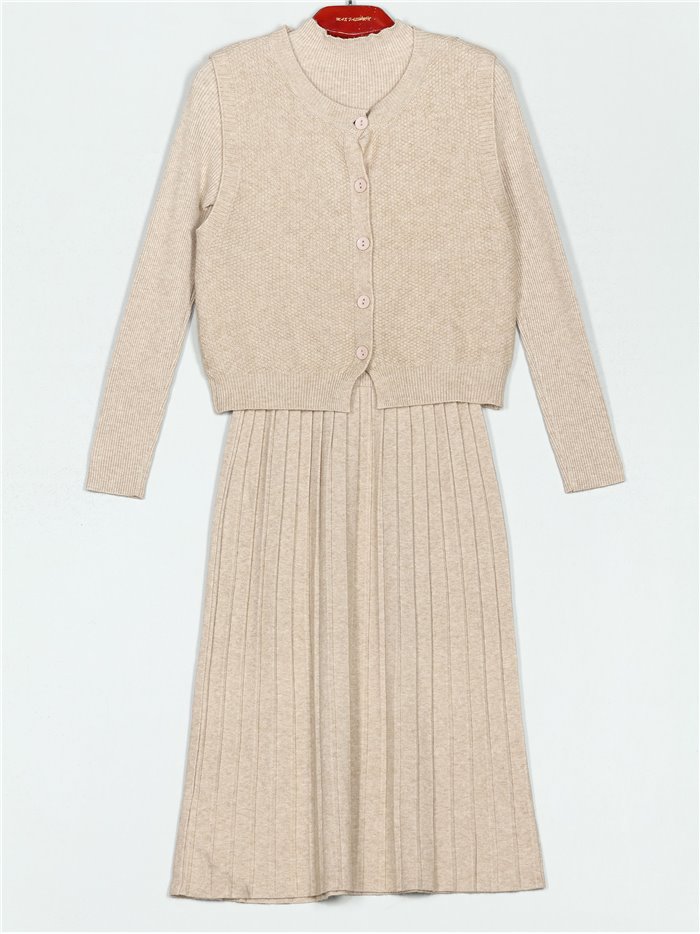 Co-Ord knit waistcoat + pleated knit dress (M/L-L/XL)