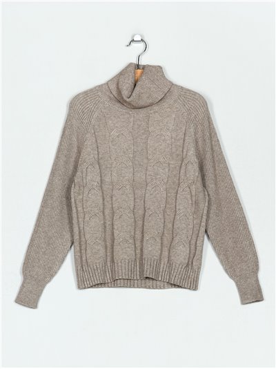 Roll neck textured cable-knit sweater (M/L-L/XL)