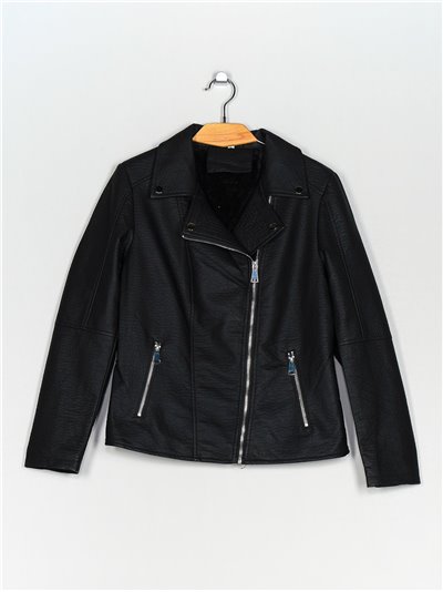 Chaqueta biker efecto piel pelo black (M-XXL)