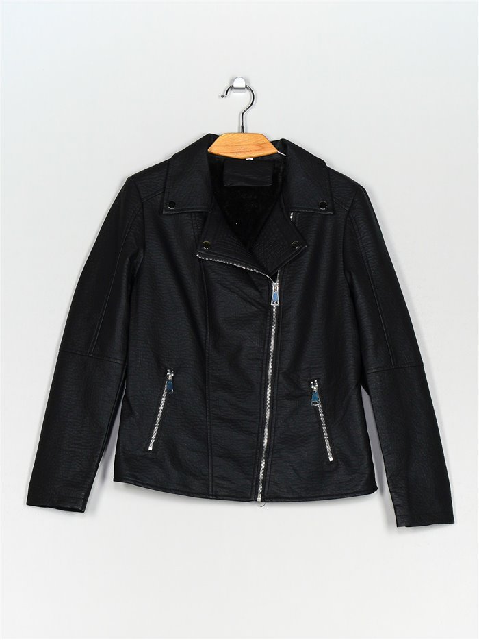 Chaqueta biker efecto piel pelo black (M-XXL)