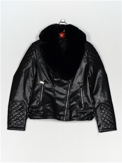 Faux leather biker jacket with faux fur black (M-XXL)