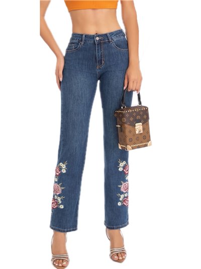 Jeans bordado flores azul (S-XXL)