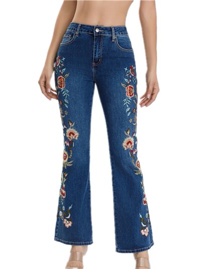 Jeans flare bordado azul (S-XXL)