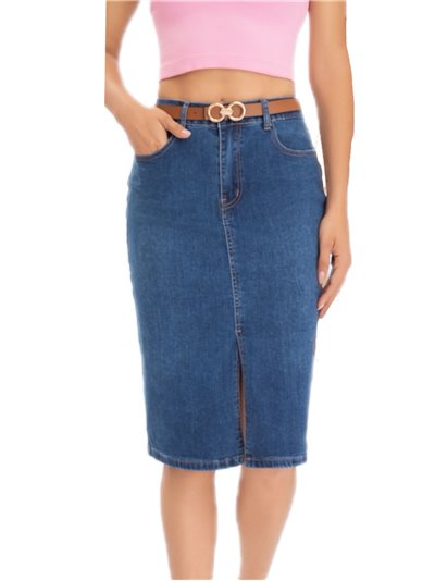 Falda denim midi cinturón azul (40-52)