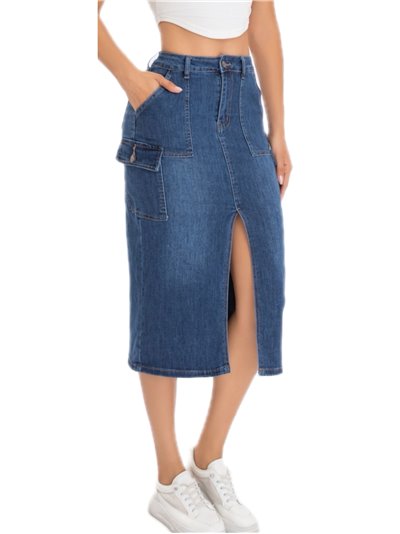 Falda denim midi bolsillos azul (S-XXL)