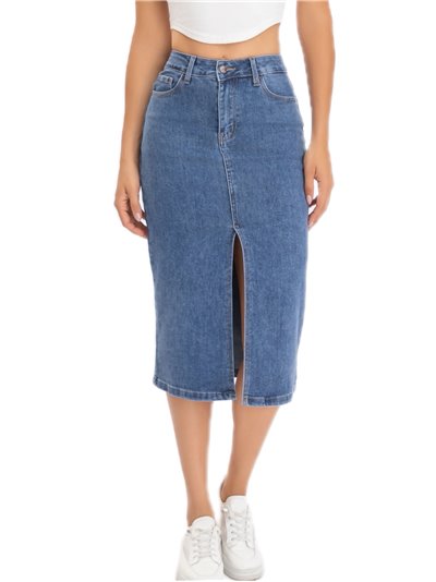 Falda denim midi abertura azul (S-XXL)