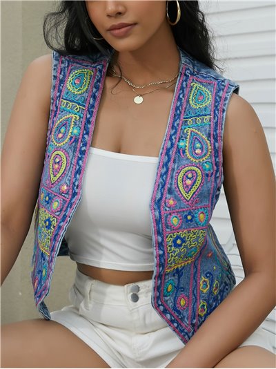 Embroidered denim waistcoat azul (S-M-L)