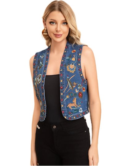 Embroidered denim waistcoat azul (S-M-L)