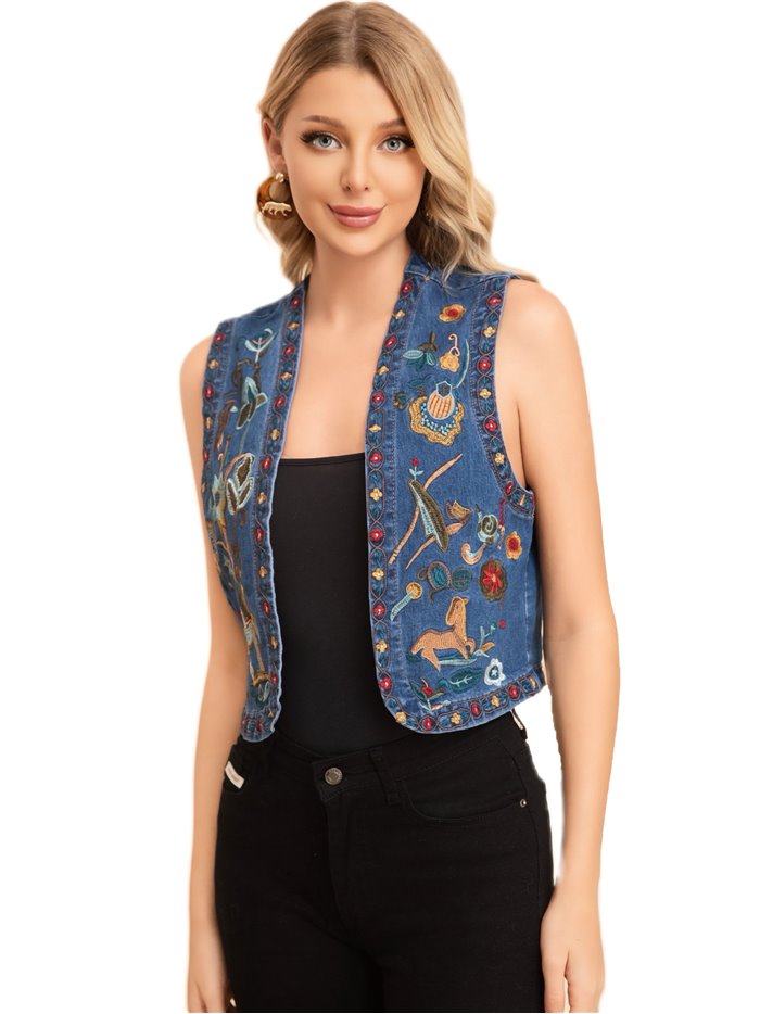 Embroidered denim waistcoat azul (S-M-L)