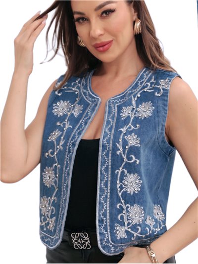 Embroidered denim waistcoat denim-blue (S-M-L-XL)