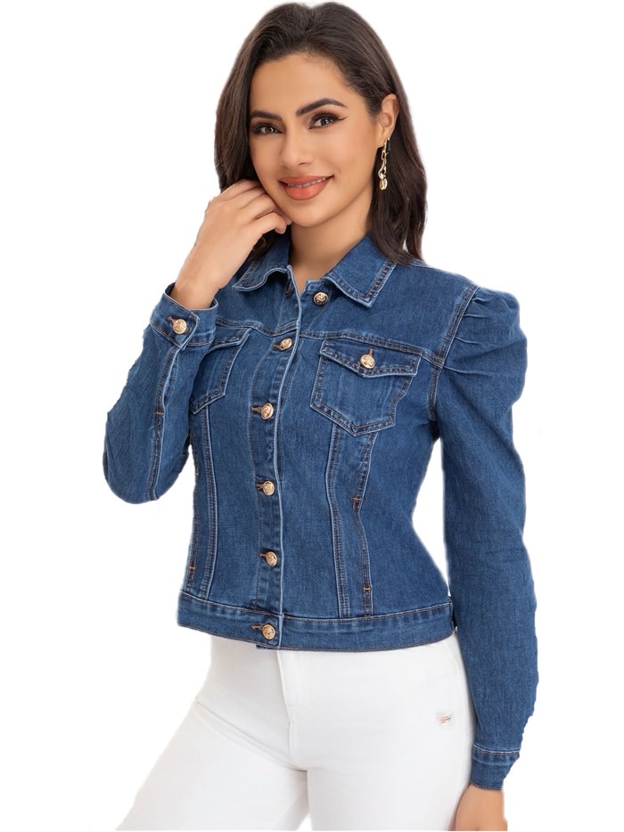 Cazadora denim manga abullonada azul (S-XXL)