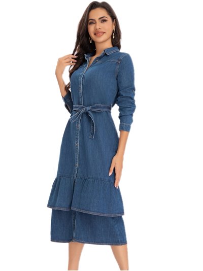 Vestido largo denim cinturón azul (S-XXL)