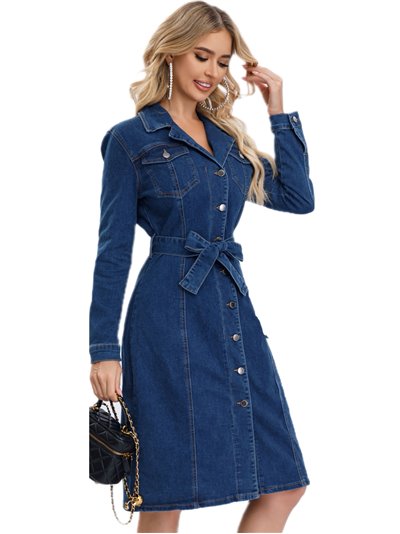 Vestido denim cinturón azul (S-XXL)