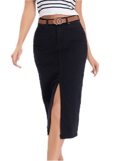 Belted denim midi skirt negro (S-XXL)