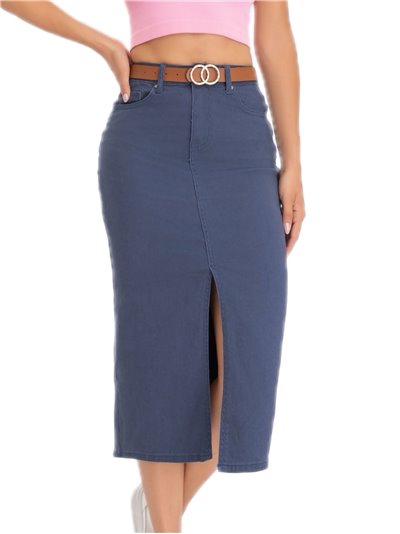 Belted denim midi skirt azul (S-XXL)