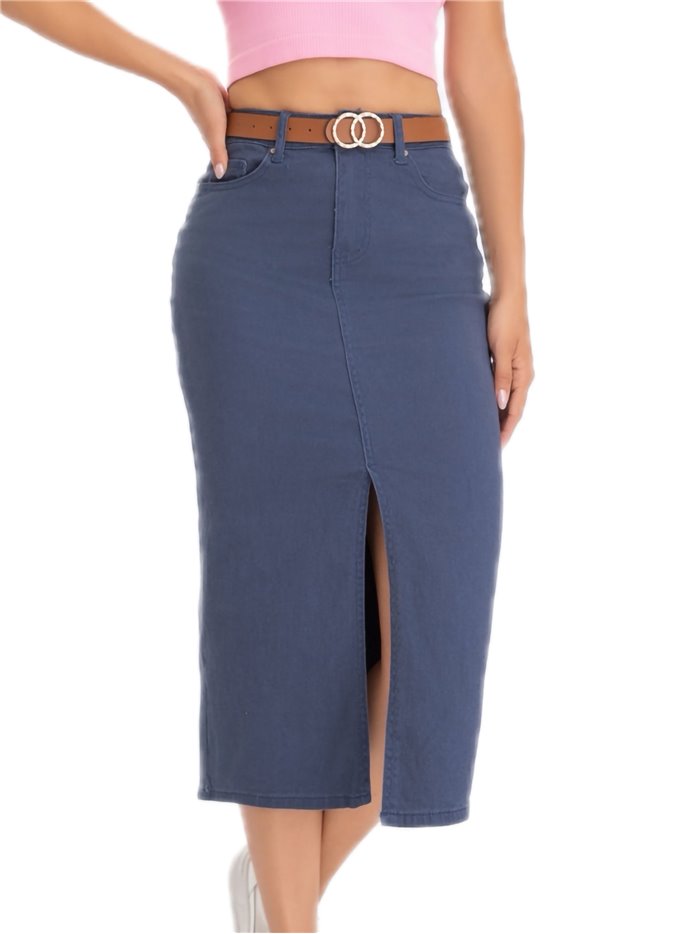 Belted denim midi skirt azul (S-XXL)