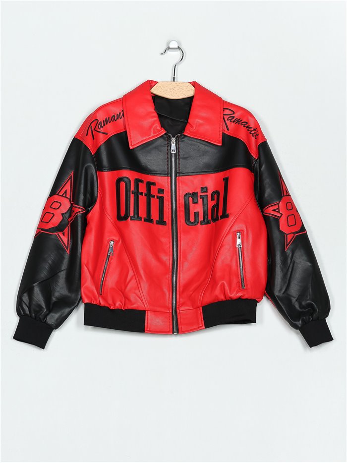 Faux leather racing jacket black-red (S-M-L-XL)