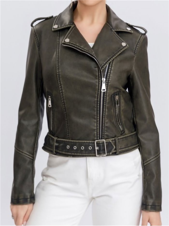 Faux leather biker jacket green (M-L-XL-2XL)