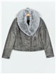 Faux leather biker jacket with faux fur black-gray (M-L-XL-2XL)