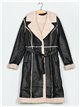 Sherpa lined faux leather coat black-apricot (M-L-XL-2XL)