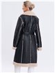 Sherpa lined faux leather coat black-apricot (M-L-XL-2XL)