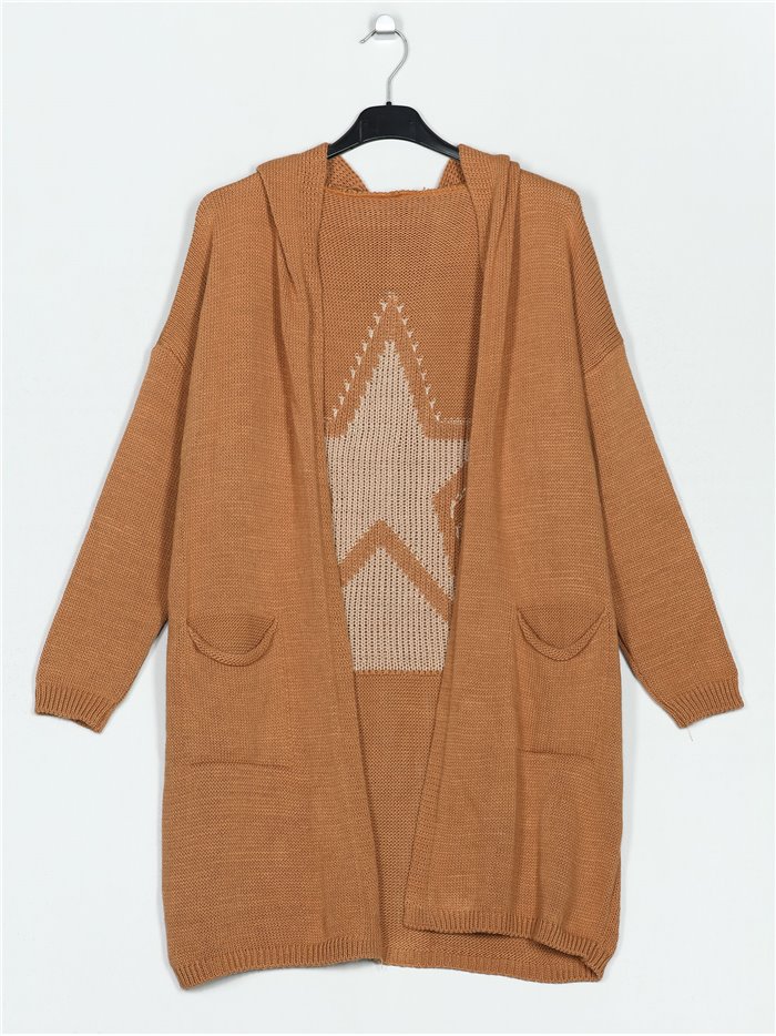 Star cardigan with hood camel