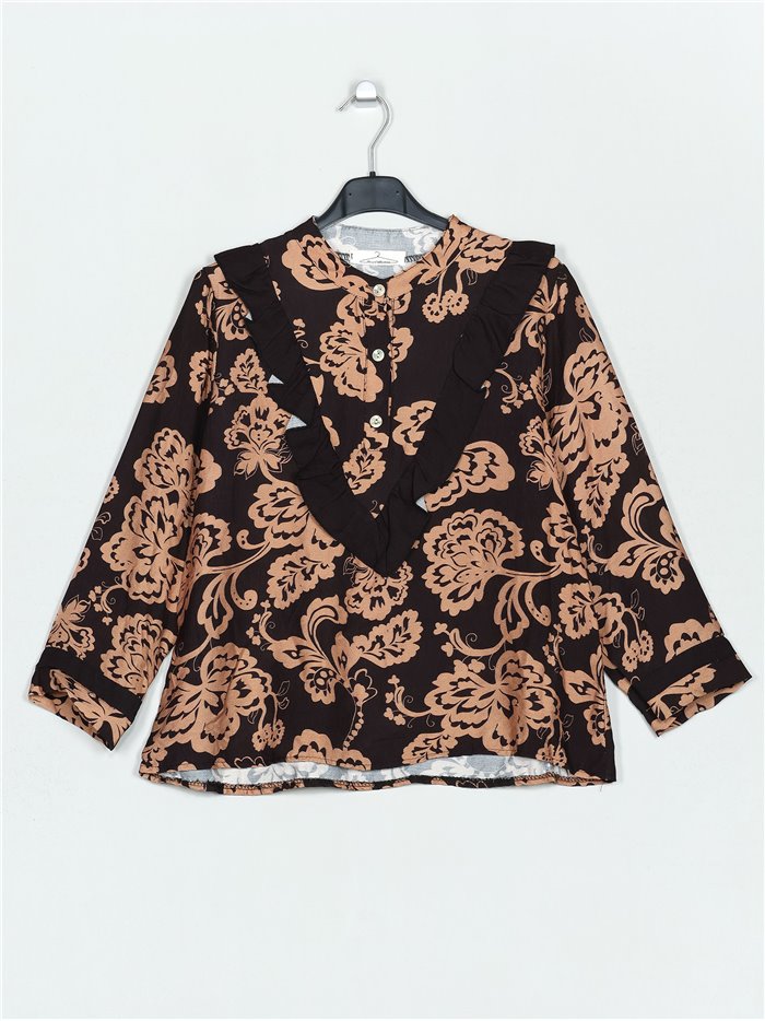 Printed blouse with ruffles negro