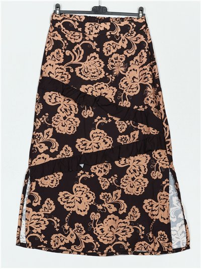 Printed skirt with ruffle trims negro