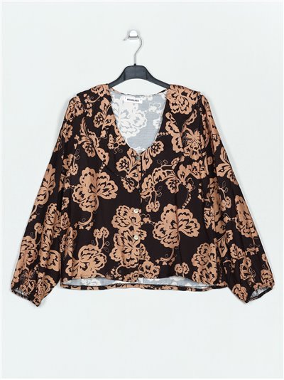 Printed shirt with ruffle negro