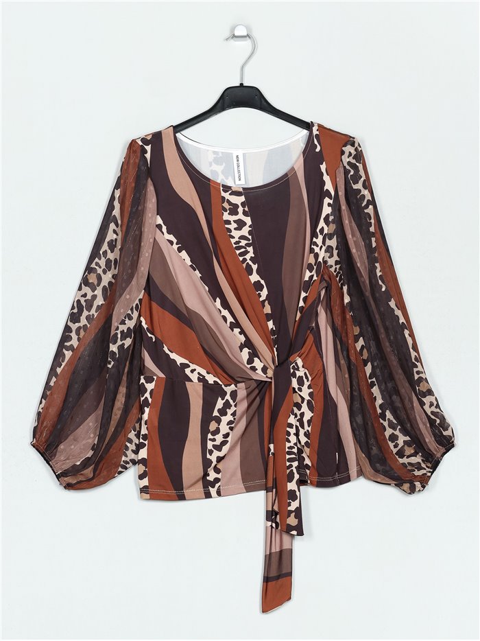 Blusa animal print manga gasa