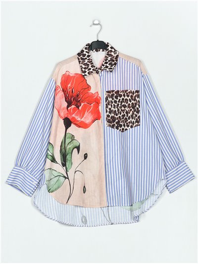 Sobrecamisa estampada rayas-flor