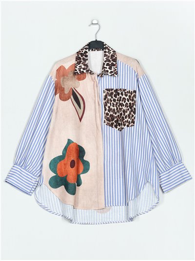 Printed overshirt rayas-beis