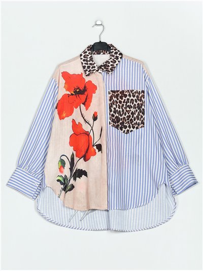 Sobrecamisa estampada rayas-flores