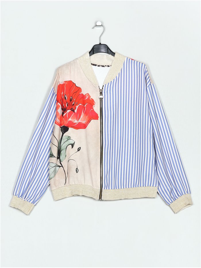 Bomber amplio estampado rayas-flor