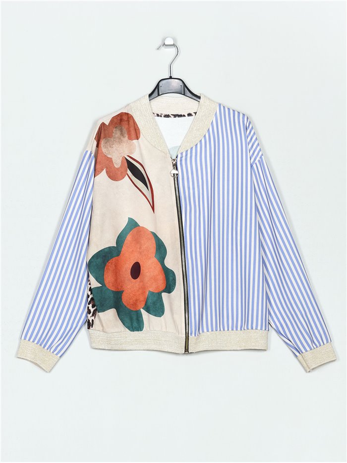 Printed bomber jacket rayas-beis