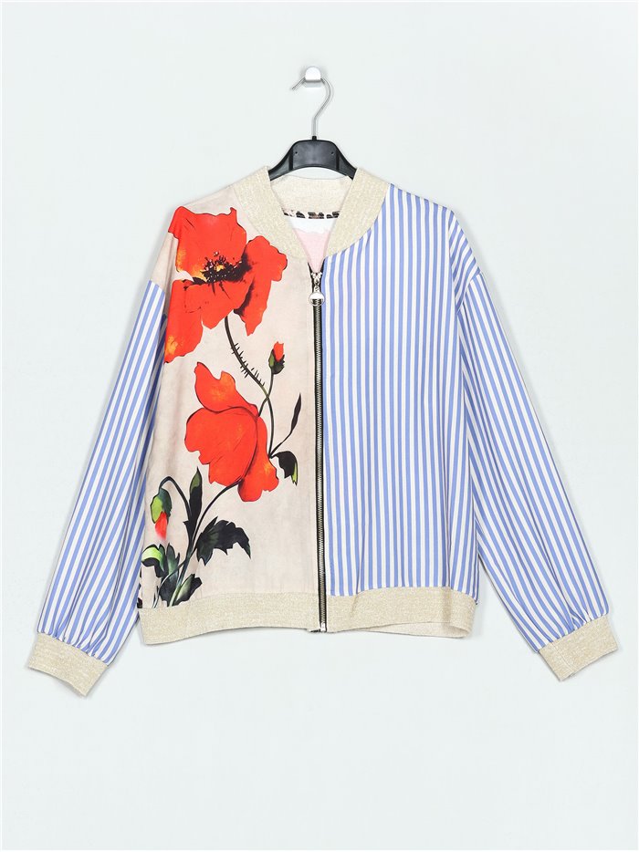 Printed bomber jacket rayas-flores