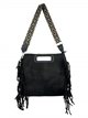 Fringed faux suede crossbody bag negro