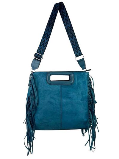 Fringed faux suede crossbody bag azul-petroleo