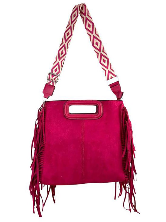 Fringed faux suede crossbody bag fucsia